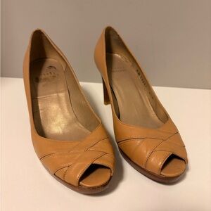 Stuart Weitzman Tan Peep-Toe Heels